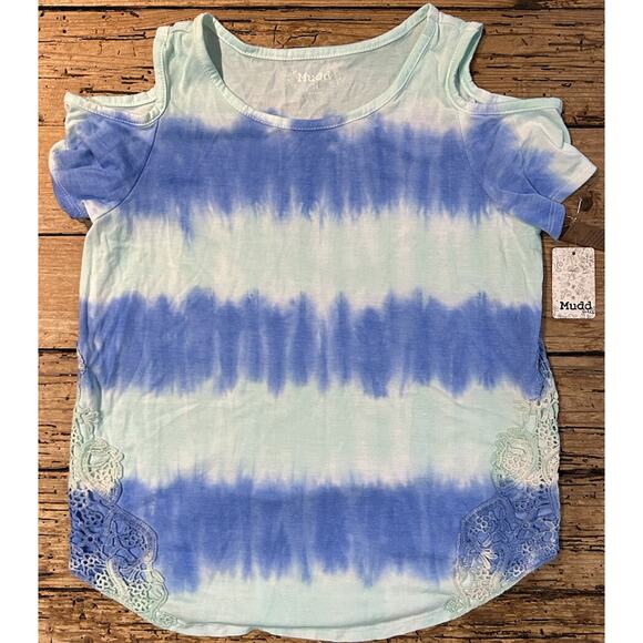 Mudd Women Sz 14 Mint Tye Dye Crochet Cold Shoulder Tee NWT - Picture 1 of 6